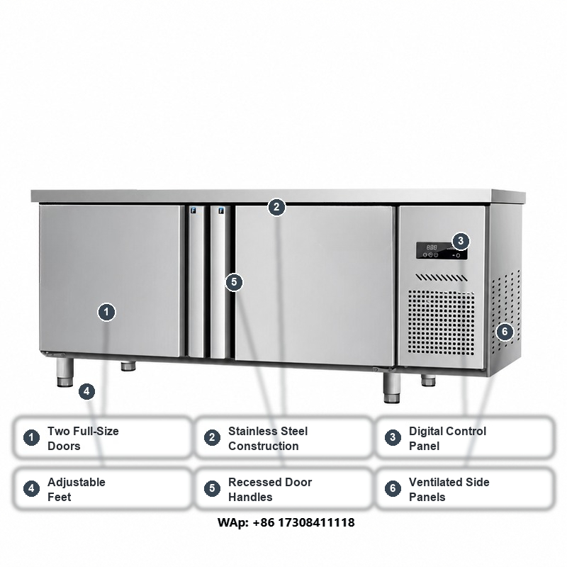 Commercial Kitchen Worktops - 스테인리스 스틸 상판이 있는 2도어 냉장고,