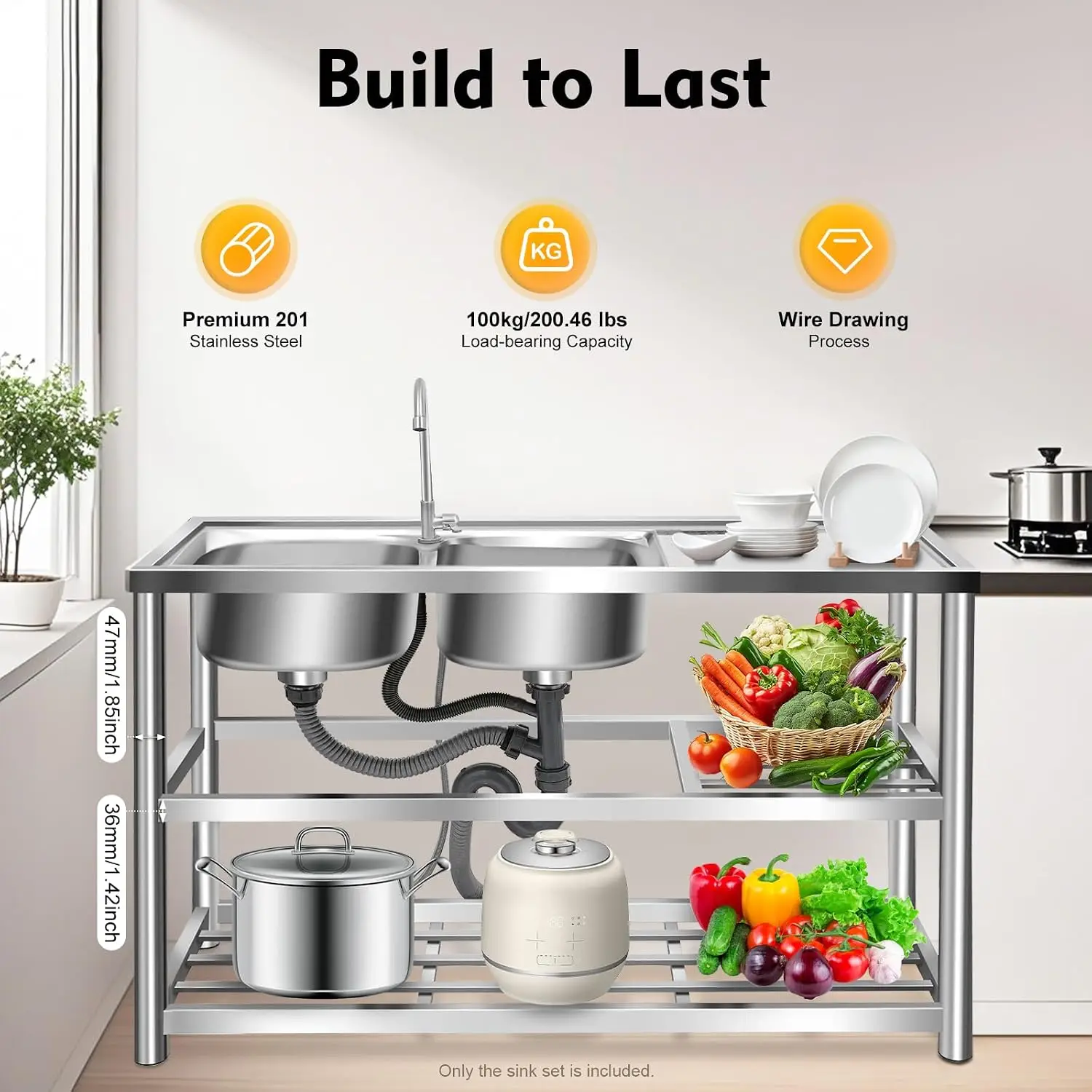 주방용 독립형 준비 싱크대, 2구 싱크대, 3단 15. - Commercial Kitchen Worktops 리뷰 및 가격